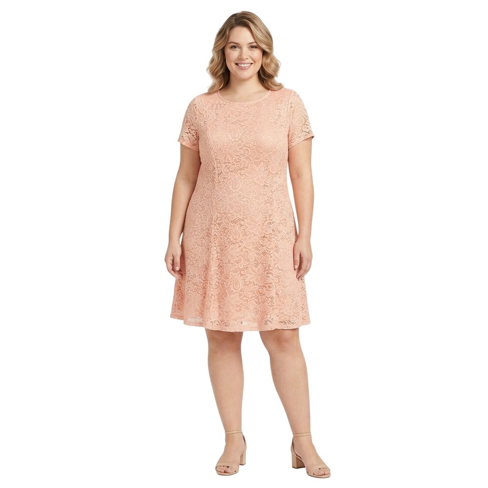 Torrid Womens Plus Size 2 Blush Pink Floral Lace A-Line Short Sleeve Dress‎